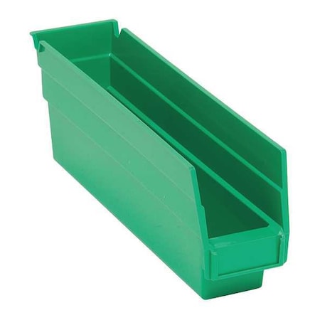 Shelf Storage Bin, Polypropylene, Green, 4 in H, 2 3/4 in W, 11 5/8 in L