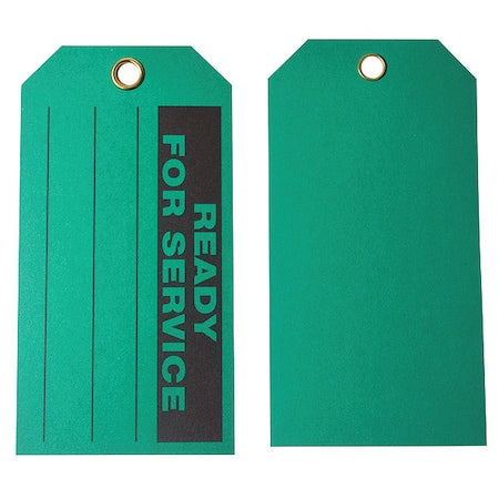 Tag, Ready For Service, Cardstock, 5 3/4 in H x 3 in W, Green, Rectangle, 100 PK