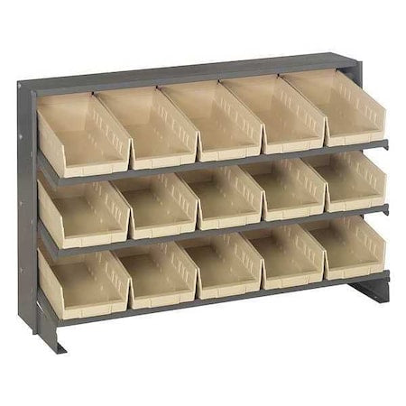 Steel Bench Pick Rack, 12 in D x 21 in H x 36 in W, 3 Shelves, Ivory