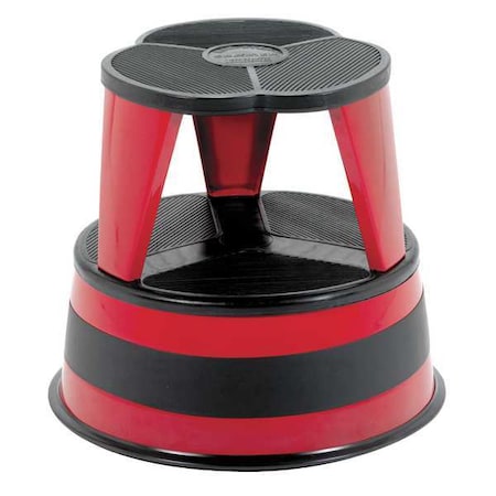Round Office Stool, 2 Steps, 350 lb Load Capacity, 14 1/2 in Overall Height, Steel, Red