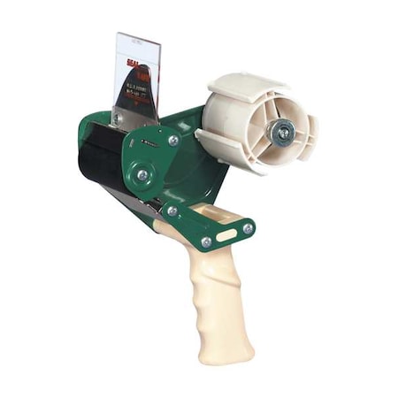 Tape Dispenser, 2 in Max. Tape Width. 6 1/4 in Tape Core Dia, Pistol, Plastic, Green