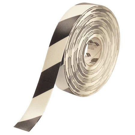 Floor Marking Tape, Rubber, Striped, Black, White, 2 in W.