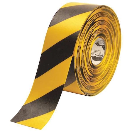 Floor Marking Tape, Rubber, Striped, Black, Yellow, 4 in W.