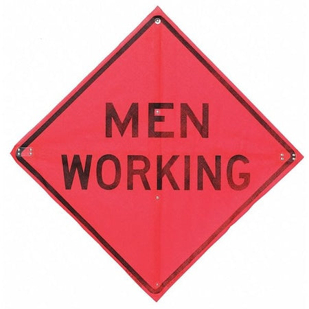Men Working Traffic Sign, 36 in W, 36 in H, Polyester, PVC, Orange