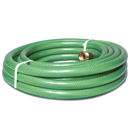 5/8 in ID x 25 ft L Water Hose, PVC Tube, Green, Brass x Brass Fitting