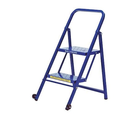 36 in H Steel Folding Rolling Ladder, 2 Steps, 300 lb Load Capacity