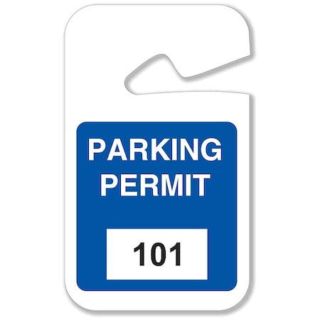 Parking Permits, Rearview, 101-200, Wht/Blu, PK100