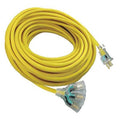 SJTW Extension Cord, 12 AWG, Outdoor, 12/3, 3 Outlets, 5-15R, Yellow, PVC, 5-15P, 100 ft
