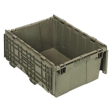Attached Lid Container, 9.5 gal Volume Cap., 21 3/4 in L, 14 7/8 in W, 9 5/8 in H, Plastic, Gray
