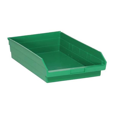 Shelf Storage Bin, Polypropylene, Green, 4 in H, 11 1/8 in W, 17 7/8 in L