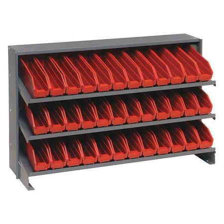Steel Bench Pick Rack, 12 in D x 21 in H x 36 in W, 3 Shelves, Red
