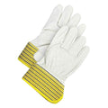 Leather Palm Gloves, Cowhide, Safety Cuff, Wing Thumb, Full Finger, Blue/Pearl/Yellow, M, 1 PR