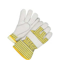 Leather Gloves, Cowhide Palm, Safety Cuff, Beige / Blue/Yellow, 1 PR