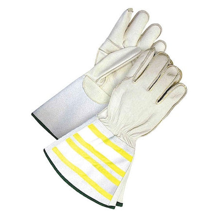 Leather Gloves, Cowhide, Gauntlet Cuff, Wing Thumb, Full Finger, Gray/Tan, L, 1 PR