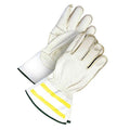 Leather Gloves, Cowhide, Elastic, Kevlar, Gauntlet Cuff, Wing Thumb, Full Finger, White, M, 1 PR