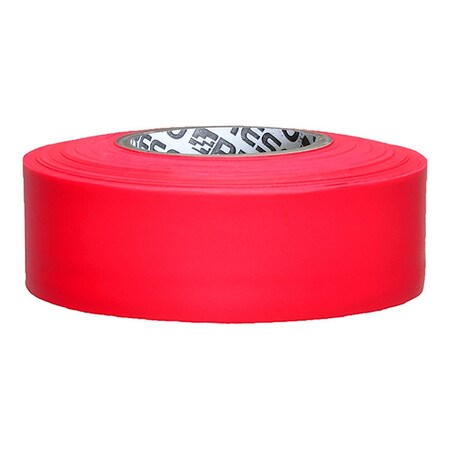 Flagging Tape, No Legend, Fluorescent Red, 1 3/16 in Wide x 150 ft Length, Vinyl, 5 mil