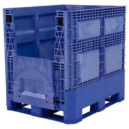 Collapsible Bulk Container 28.4 cu ft Volume Cap., 48 in L, 40 in W, 34 1/2 in H, Plastic, Blue