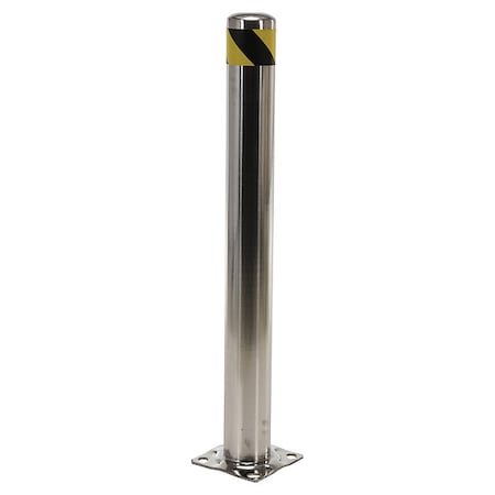 Bollard, 4-1/2", 42 In. H, Silver