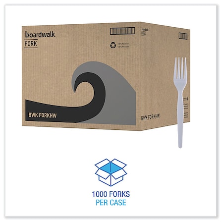 Disposable Fork, White, Plastic, PK1000, Wrapped/Unwrapped: Unwrapped
