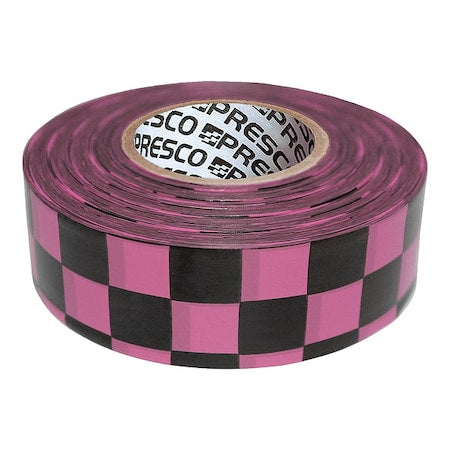 Flagging Tape, No Legend, Black/Fluorescent Pink, 1 3/16 in Wide x 150 ft Length, Vinyl, 2.5 mil