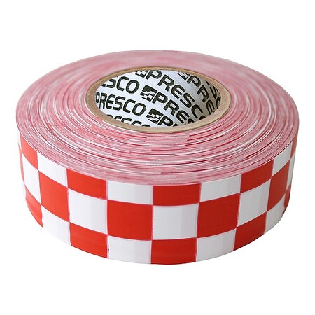 Flagging Tape, No Legend, Red/White, 1 3/16 in Wide x 300 ft Length, Vinyl, 2 mil