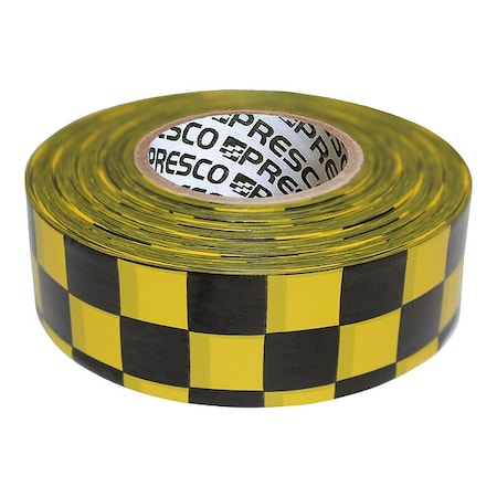 Flagging Tape, No Legend, Black/Yellow, 1 3/16 in Wide x 300 ft Length, Vinyl, 2 mil