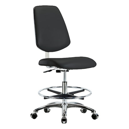 Cleanroom Task Chair, Vinyl (Antibacterial), Black, 21-1/2 in to 29 in Seat Height, Rolling
