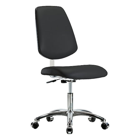 Cleanroom Chair, Vinyl (Antibacterial), Black, 18-1/2 in to 23-3/4 in Seat Height, Rolling
