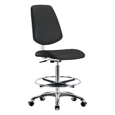 Cleanroom Task Chair, Vinyl (Antibacterial), Black, 25-3/4 in to 35-1/2 in Seat Height, Rolling