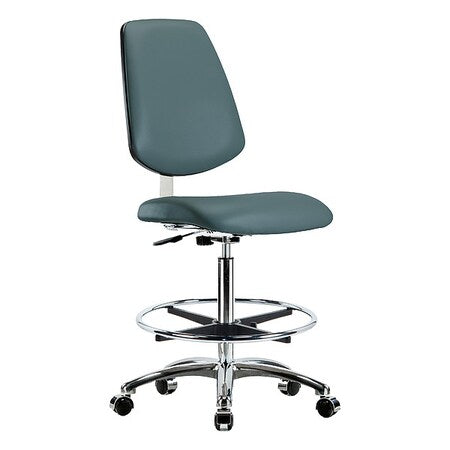 Cleanroom Task Chair, Vinyl (Antibacterial), Blue, 25-3/4 in to 35-1/2 in Seat Height, Rolling