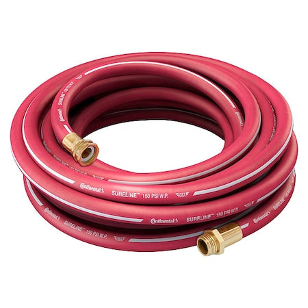 3/4 in ID x 25 ft L Garden Hose, EPDM Tube, Red, Brass x Brass Fitting