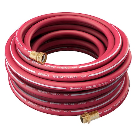 1 in ID x 75 ft L Garden Hose, EPDM Tube, Red, Brass x Brass Fitting