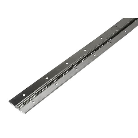 Piano Hinge, Steel, Full Surface Mounting, 1 1/4 in Leaf W x 72 in Leaf H, Bright Nickel