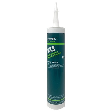 Silicone Sealant, 10 oz, Cartridge, Black, Silicone Base, 832