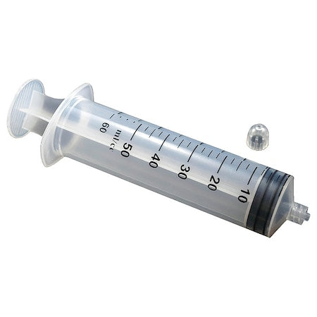 Disposable Syringe, Polypropylene, Synthetic Rubber, 60 mL, 25 PK