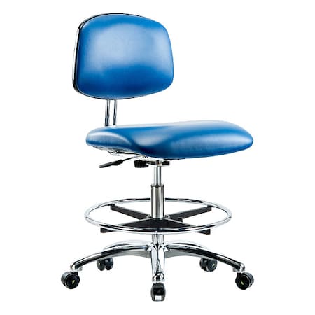 Ergonomic Chair, Vinyl (Antibacterial), Blue, 21-1/2" to 29" Seat Height, Rolling