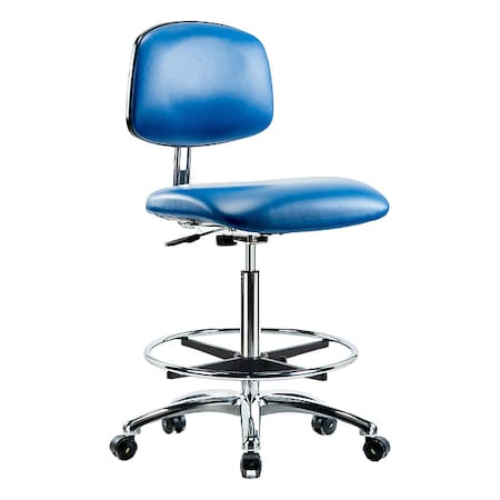 Ergonomic Chair, Vinyl (Antibacterial), Blue, 25-3/4" to 35-1/2" Seat Height, Rolling