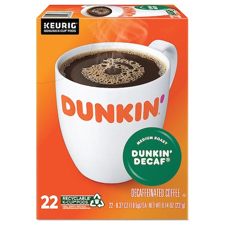 Coffee, Dunkin' Decaf, Pod, Decaffeinated, Ground, 8.14 oz, 22 PK
