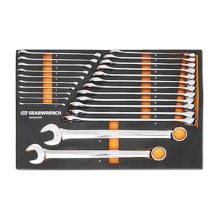24 Piece 12 Point Long Pattern Combination Metric Wrench Set in Foam Storage Tray