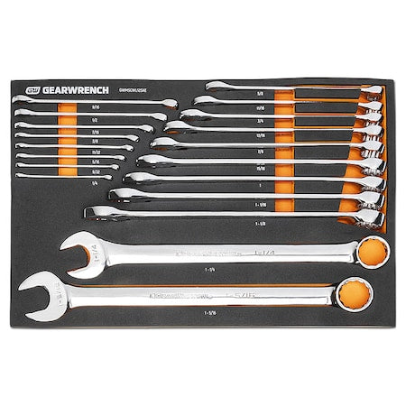 19 Piece 12 Point Long Pattern Combination SAE Wrench Set in Foam Storage Tray