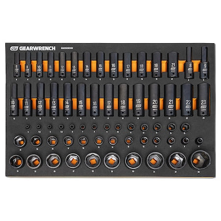 66 Pc. 1/4 in, 3/8 in, 1/2 in Drive 6 Point Metric Impact Socket Set in Foam Storage Tray