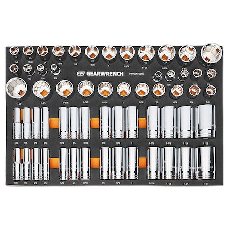 60 Piece 1/2 in Drive Master SAE Socket Set in Foam Storage Tray