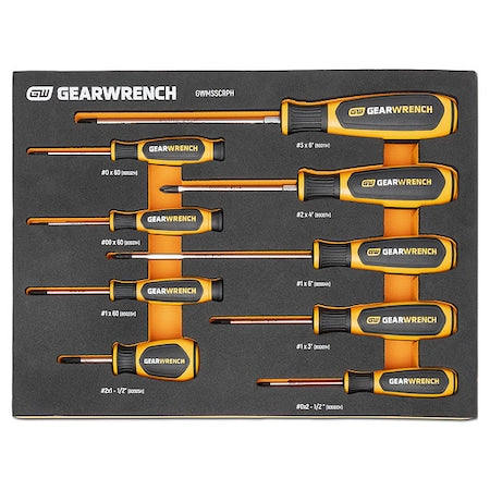 9 Piece Phillips Dual Material Screwdriver Set in Foam Storage Tray