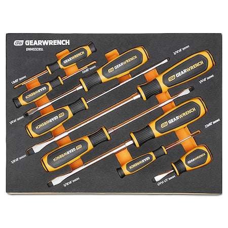 9 Piece Slotted Dual Material Screwdriver Set in Foam Storage Tray