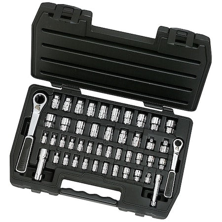 1/4 in, 3/8 in Drive Socket Set Metric, SAE 46 Pieces 5/32 in to 3/4 in , Chrome