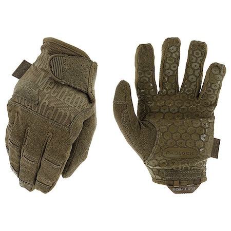 Tactical Glove, Silicone, Synthetic Leather Palm, Hook-and-Loop Cuff, Fabric Lining, Tan, Size 2XL