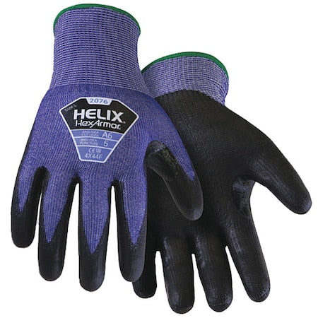 Helix Cut-Resistant Coated Gloves, A6 Cut, Polyurethane, HPPE, Black/Blue, Large (Size 9), 1 Pair