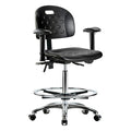 High Bench Chair Ergonomic Chair, Adjustable Arms, 24-3/4" to 35" Height, Polyurethane, Black