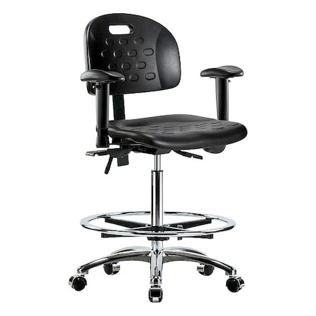 High Bench Chair Ergonomic Chair, Adjustable Arms, 24-3/4" to 35" Height, Polyurethane, Black