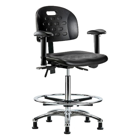 High Bench Chair Ergonomic Chair, Adjustable Arms, 24-3/4" to 35" Height, Polyurethane, Black
